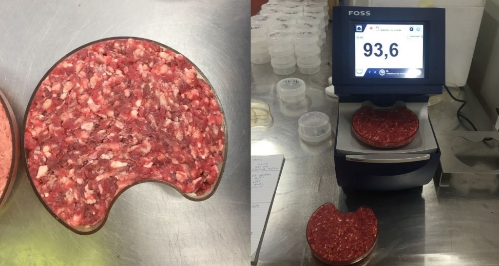 Minced red meat samples undergoing chemical lean testing
